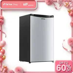 Upstreman mini fridges 3.2 Cu.Ft with Freezer Compact Single-Door Fridge for Dorm Office Bedroom BR321 Adjustable Temperature Thermostat Energy Efficient Quiet Operation Stainless Fridge  brands Small pantry drink fridge skincare fridge tiktokshopspringgl