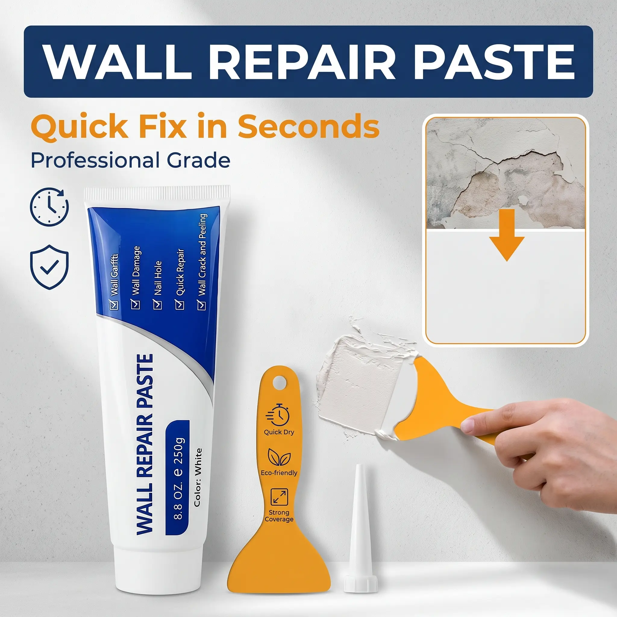 Drywall Wall Mending Agent 250g, Quick-Dry Waterproof Repair Paste, Self-Adhesive Filler for Indoor Wall Holes Cracks, Home DIY Repair Kit
