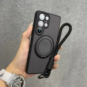 Magnetic Straps Lanyards Protective Case with Roating Ring For Samsung A17 A26 A07 A06 A16 A36 A56 A14 A24 A34 A54 A15 A25 A35 A55 S25 Edge S23 S24 FE Plus S25 Ultra 5G Stand Holder Cover Shockproof