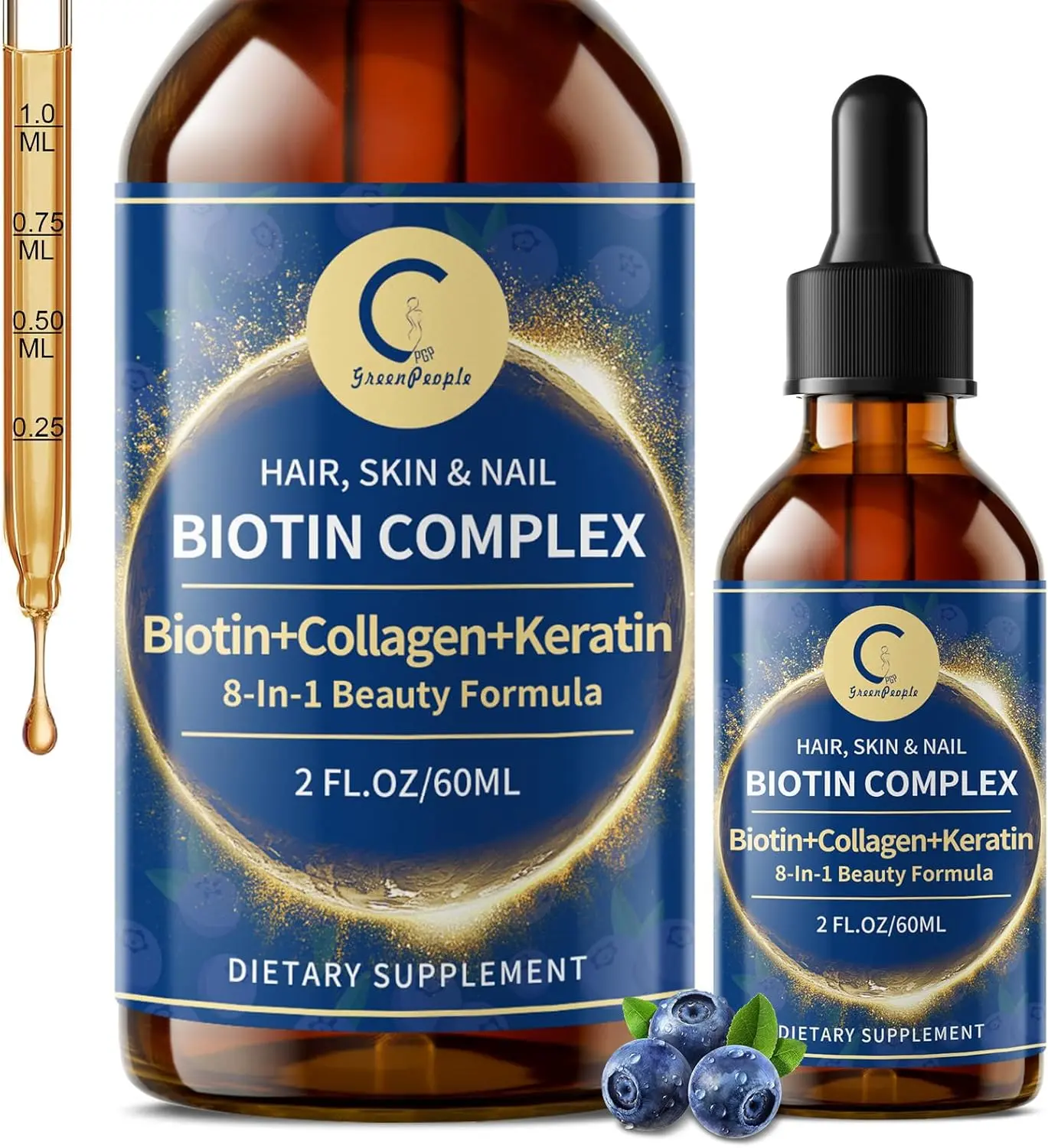 Liquid Biotin & Collagen Drops - Biotin 20,000mcg - Hair Growth Vitamin Support - Biotin and Liquid Collagen Supplement for Women & Men - Glowing Skin Support, Healthy Hair & Nail Growth - 2 Fl Oz