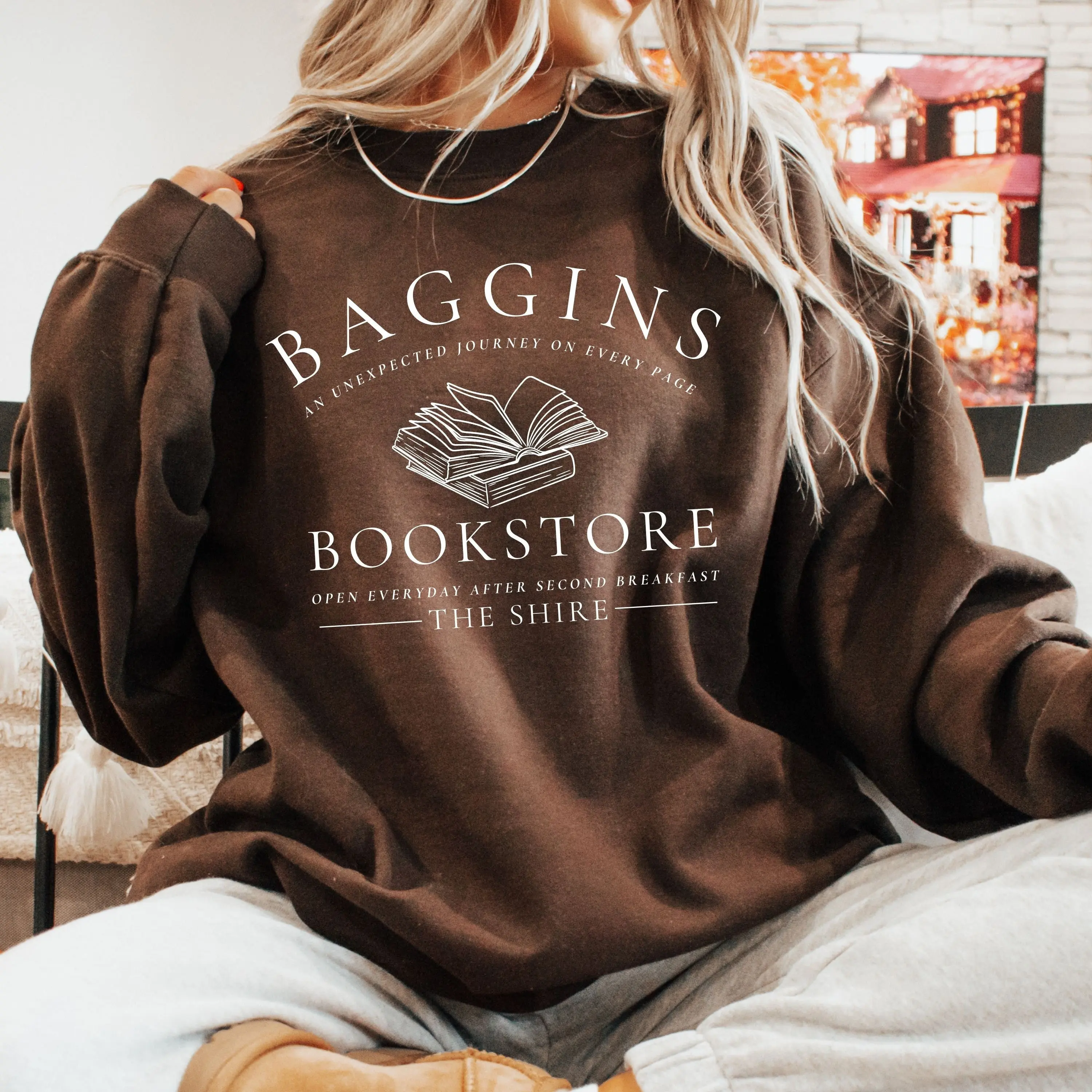 Baggins Bookstore Sweatshirt, The Shire Bookstore Hoodie, Tokien Frodo Bilbo Rivendell Shirt, The Hobbit Shirt, Lotr Womenswear Sweater, Literary Shirt, Cottage Core Shirt, Book Lover Gift