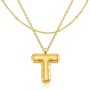 Bubble Letter Necklace Gold Women -  Initial Necklaces for women, Dainty Letter Gold Necklace, Layered Gold Necklaces, Trendy Initial Necklaces Jewelry