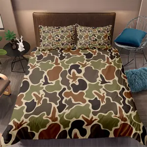 Camouflage Hunting Duck Hunter Duvet Cover, Includes Quilt Cover and Pillowcase, Military Theme, Outdoor Adventure, Teens & Adults, Soft Bedding Sets