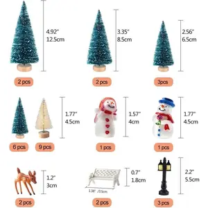 Mini Christmas Trees Set with Snowmen & Reindeer 31Pcs Wooden Village Accessories for Indoor Decorations & Winter Festive Displays Figures Bottle Brush Trees for Crafting & Show WindowsValentine's Day, gift