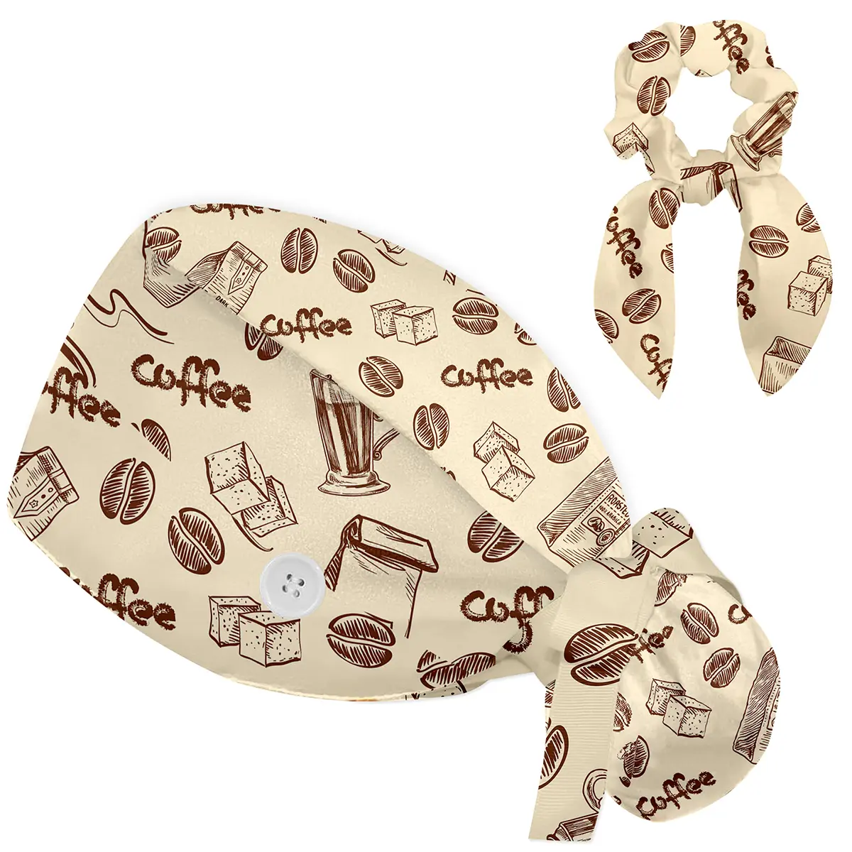 Women's Printed Bouffant Scrub Cap with Ponytail Pouch & Buttons - High Quality Polyester Hat with Cotton Sweatband for Nurses, High Quality Hat, Clothes, Workwear, Cooking, Healthcare, Polyester Clothes