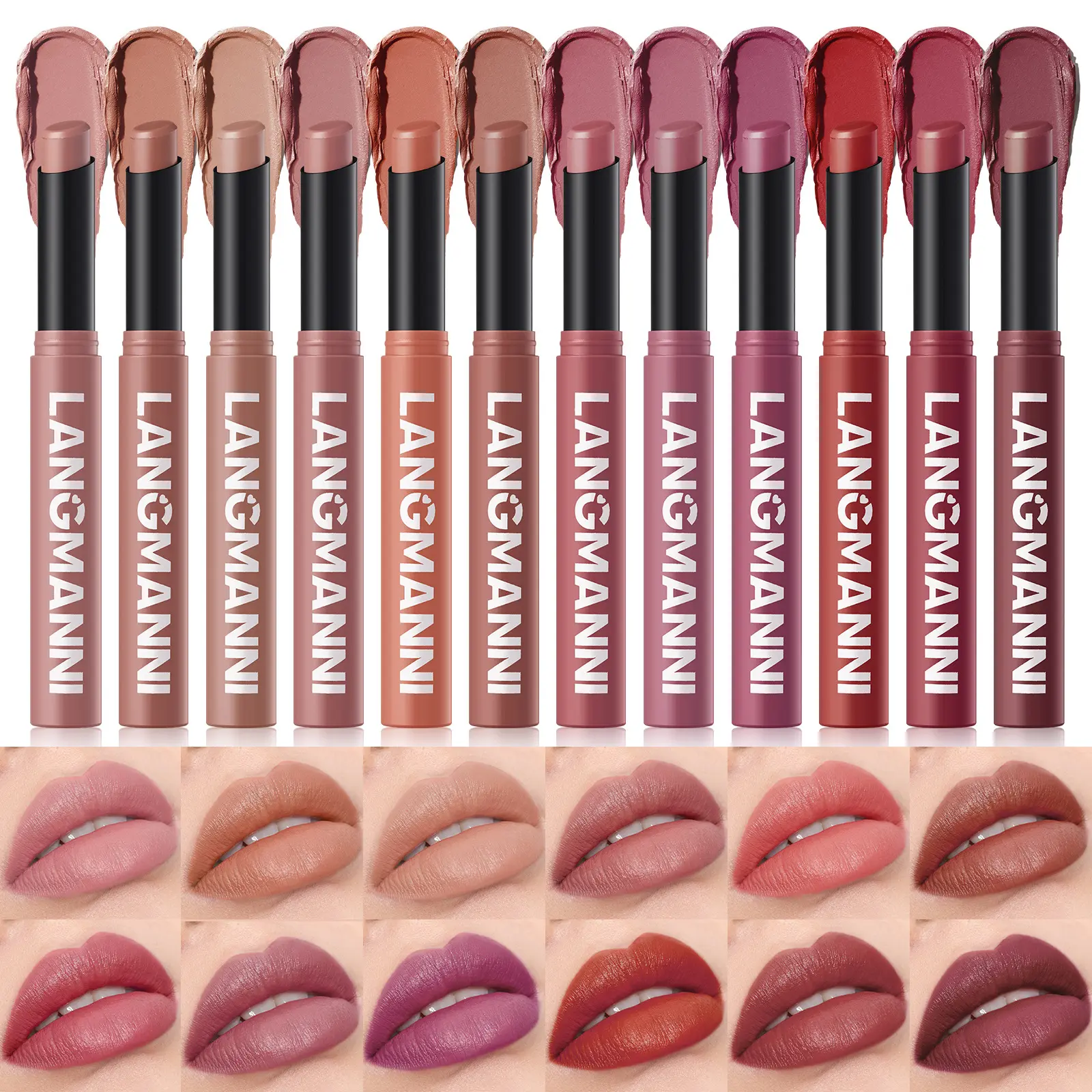 LANGMANNI Matte Lip Crayon - 16HR Long-Lasting, Waterproof, Non-Stick Cup, High-Pigmented, Silky, Non-Drying Lipstick for Daily & Party Looks, Berry-Shaded Beauty Products with Flawless, Hydrating, Smoothing Finish