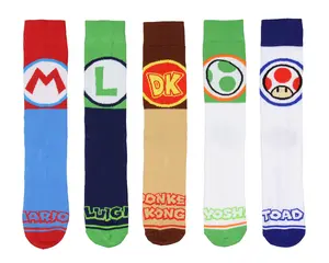 Nintendo Super Mario Bros. Adult Character Inspired Designs 5-Pair Crew Socks Mid-Calf For Men And Women