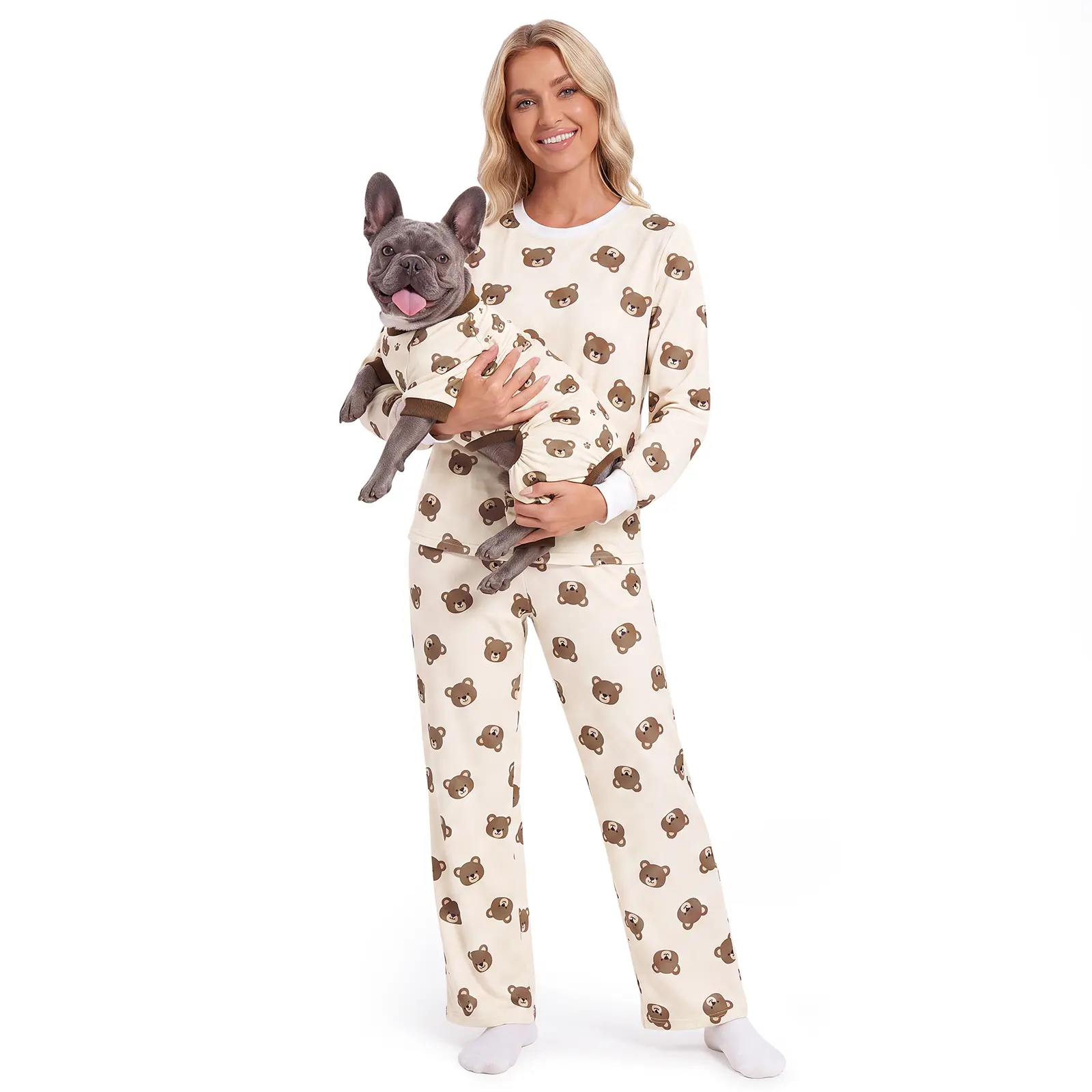 XPUDAC Women's Longsleeves Matching Dog & Owner Pajama Set - Dervon Fabric, Comfortable, Breathable, Relaxed, Figure-Flattering Long Pants Loungewear, Multiple Sizes (Owner & Pet PJs Sold Separately)