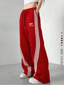 Women's Casual Striped Straight Leg Pants, Colorblock Drawstring Joggers, Loose Fit Streetwear, Perfect Gift for Boyfriend Girlfriend