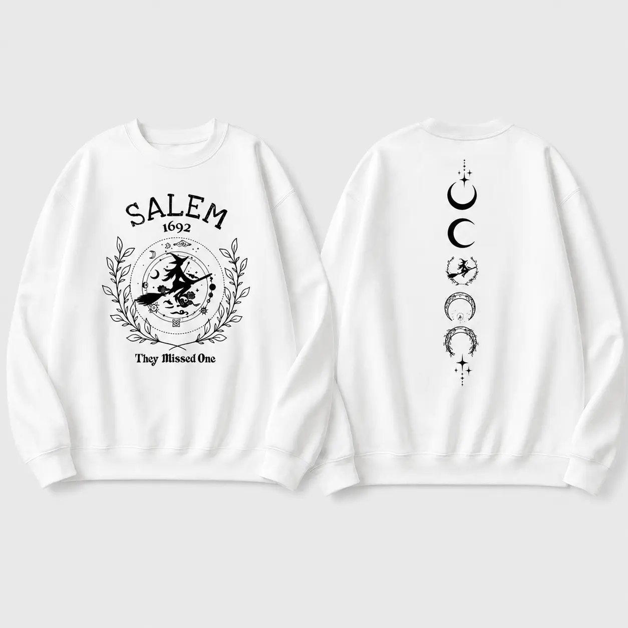 Women's Salem Witch Crewneck Sweatshirt - Aesthetic Vintage Oversized Twist Casual Style, Front & Back Halloween Graphic, Witchy Fall Outfit