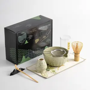 Matcha Whisk Set - 7 count matcha kit Matcha Bowl with Spout,  Whisk with Ceramic Holder, Macha Scoop and Sifter, Matcha Kit for Ceremony,  for Matcha Lovers Green matcha set