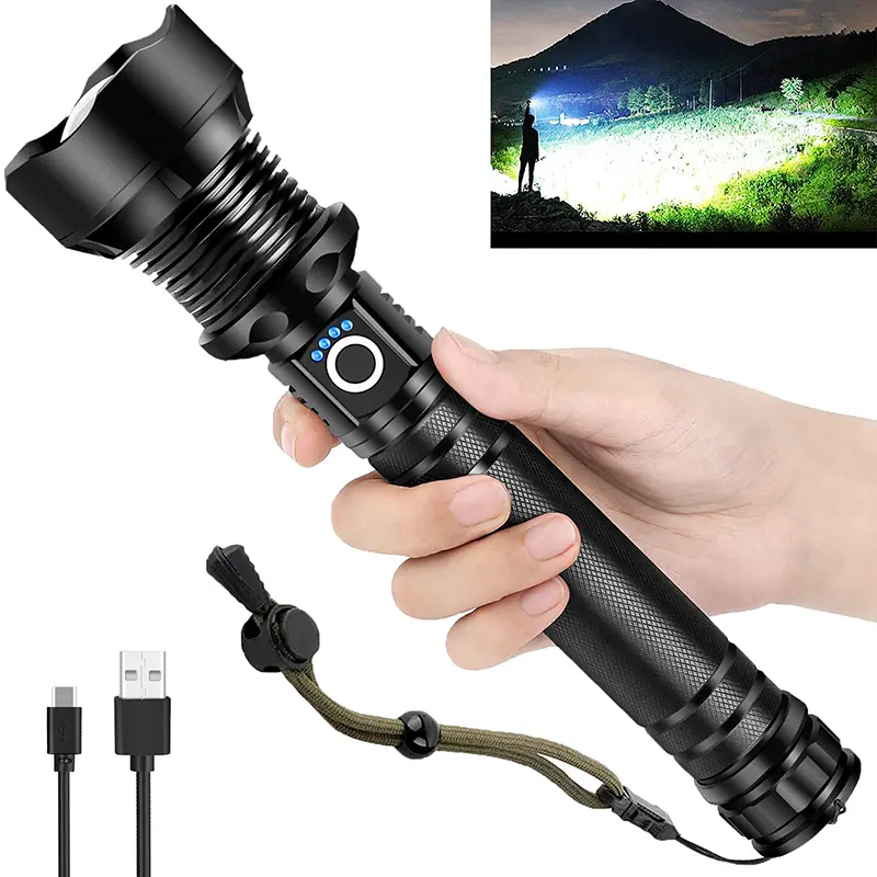 1PC Rechargeable  LED Tactical Flashlight: High Lumens, Zoomable, & Waterproof - Perfect for Outdoor Adventures, Home Security & Emergencies Adjustable Waterproof Flashlight