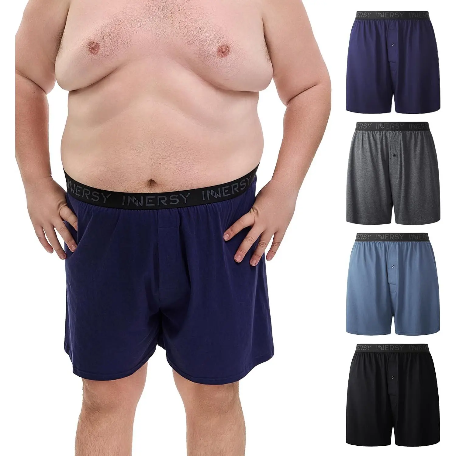 INNERSY Big and Tall Cotton Boxers for Men Moisture Wicking Loose Fit Underwear 4-Pack