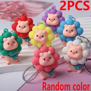 2 cute pig soft rubber pendants with creative pig keychains, randomly colored