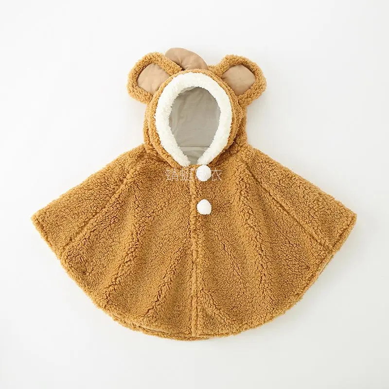 Unisex Kids' Casual Plain Characters Shawl Coat, Hooded Cloak for 0-3 Years, Spring & Autumn Fashion Accessory