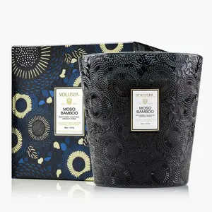 Scented Moso Bamboo Jar Candle, 3-Wick Hearth Candle with Coconut Fragrance and Calming Aroma for Home Decor