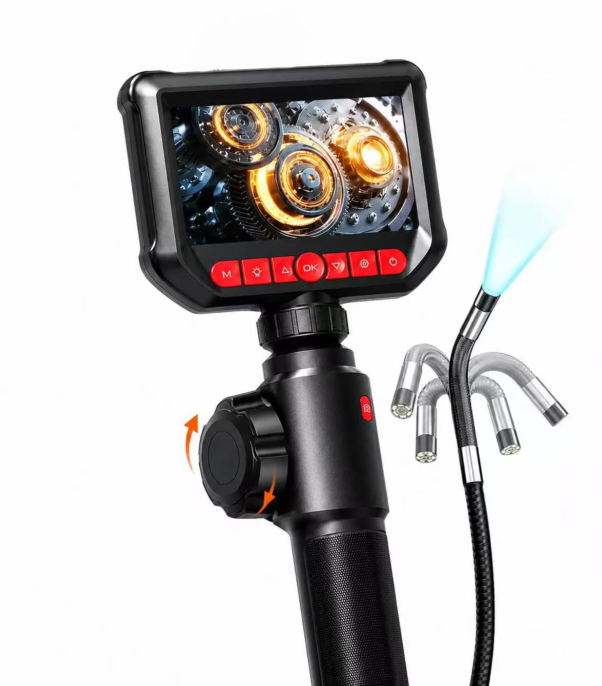 Two-Way Articulating Borescope with Light, 1080P HD Inspection Endoscope Camera, 8mm Flexible Snake Camera with 8 LED Lights, 1 m Cable for Wall, Automotive Engine & Alternator Inspection