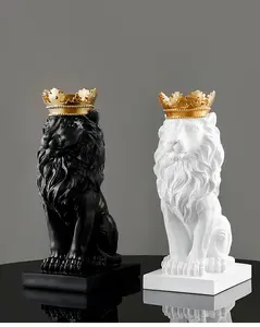 Resin Lion Statue Crown Sculpture Animal Figurine