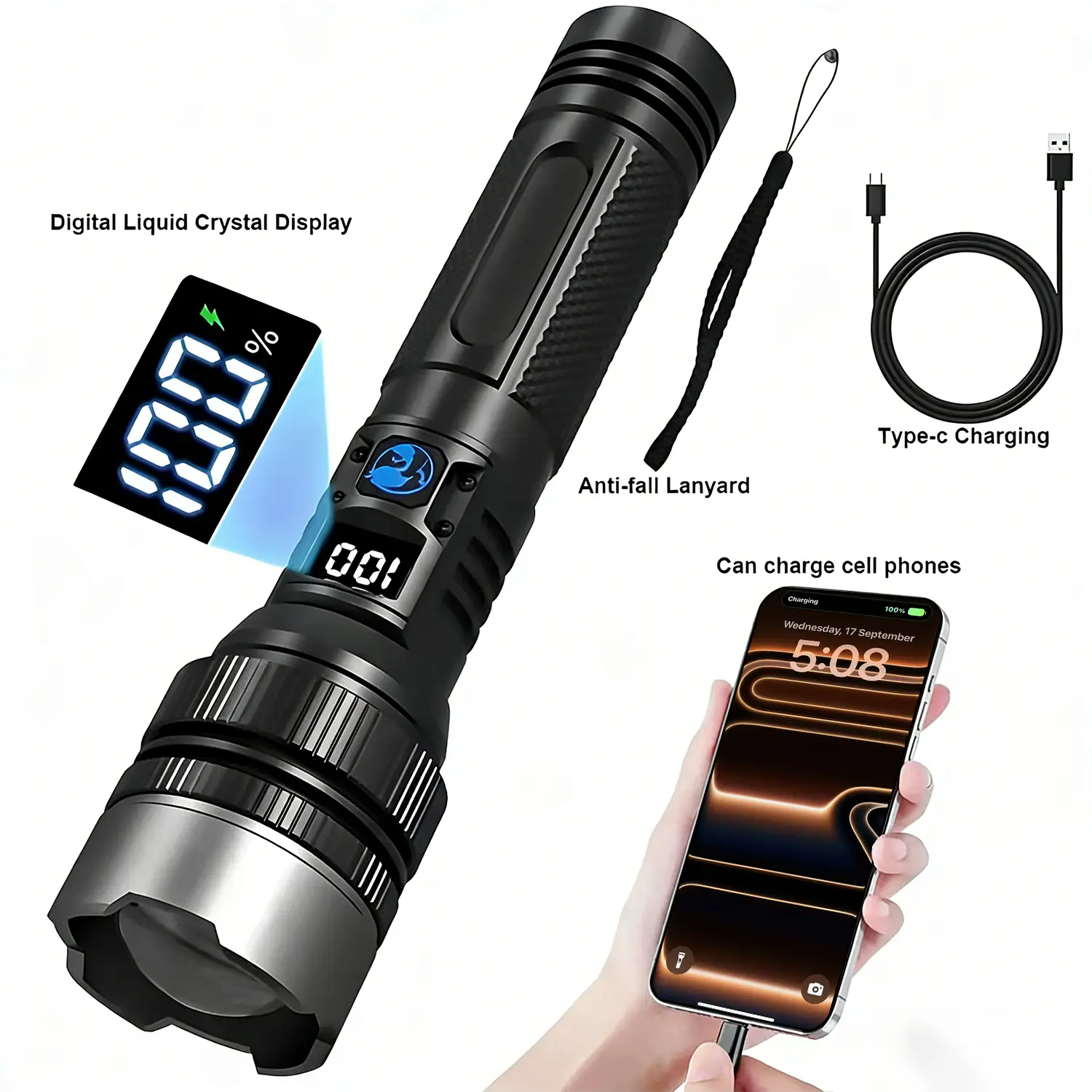 【Fast Shipping】Portable Flashlight 2200 Lumens Zoomable Wide-Angle to Spotlight Dual Mode Compact Dual Sizes Camping & Emergency Use Dry Environment Design DealsForYouDays