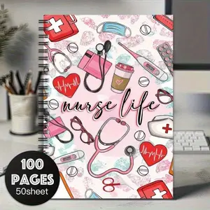 Nurse Life Pattern Spiral Notebook, Travel Diary Notebook, 1 Count Portable Self-improvement Prompts Journal, Suitable for Gifting to Friends, Family, Loved Ones, Or Yourself