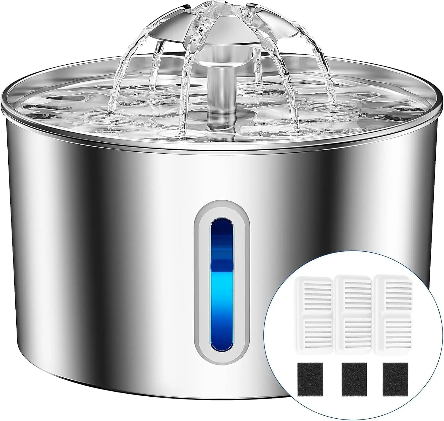 2.2L Stainless Steel Cat Water Fountain with 3 Filters, Quiet Automatic Pet Drinking Fountain for Cats & Small Dogs