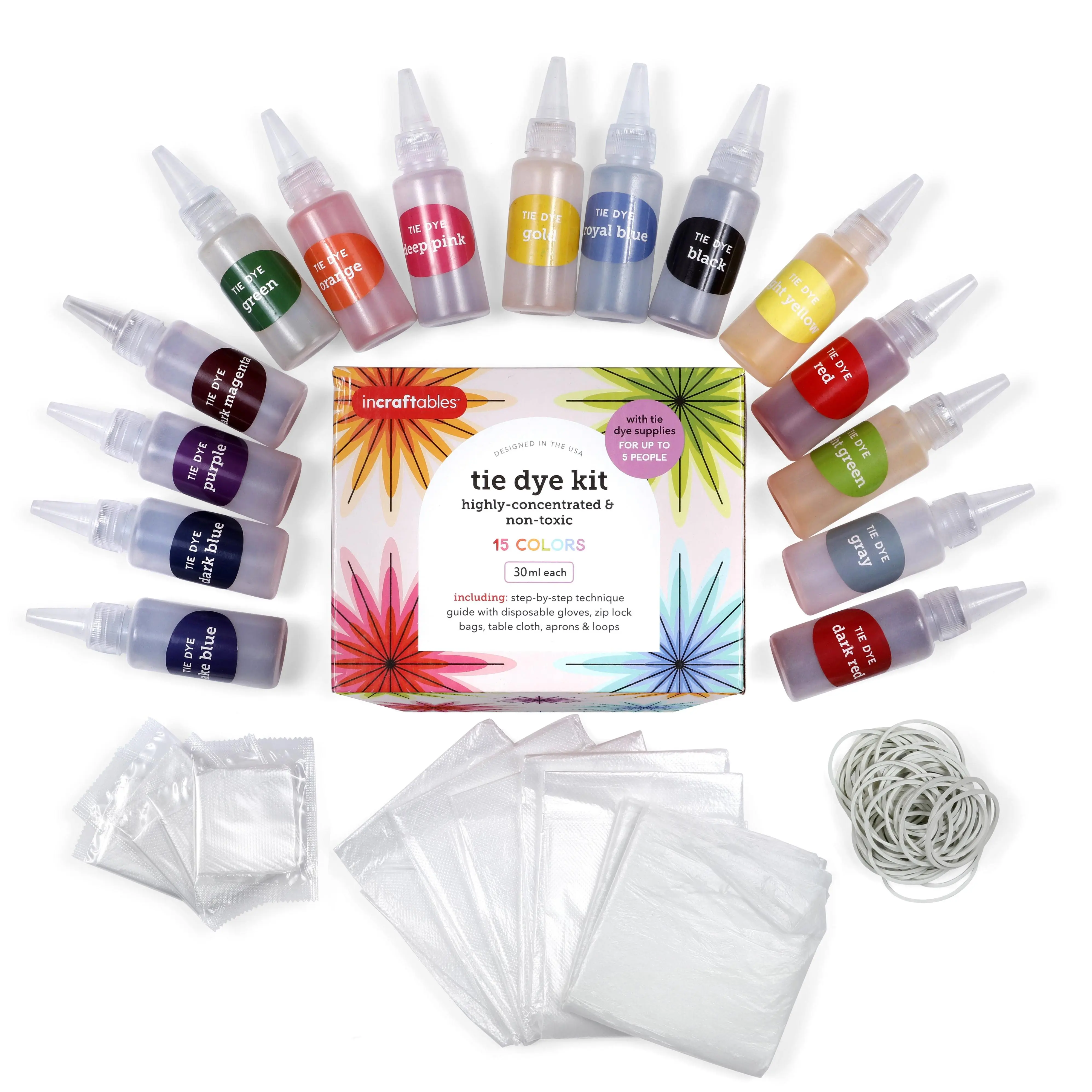 Incraftables Tie Dye Kit for Adults & Kids. Bulk Tie Dye Powder Set Non Toxic 15 Colors Guide, Disposable Gloves, Zip Lock Bags, Table Cloth, Aprons & Loops. Best Tye Dye Kit to Go for Beginner & Pro