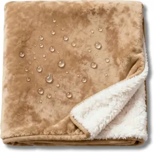 Waterproof Blanket for Bed Reversible Sherpa Throw with Leakproof TPU Layer Stain Resistant Washable Bed Protector with Soft Carry Bag 80"x60" Beige