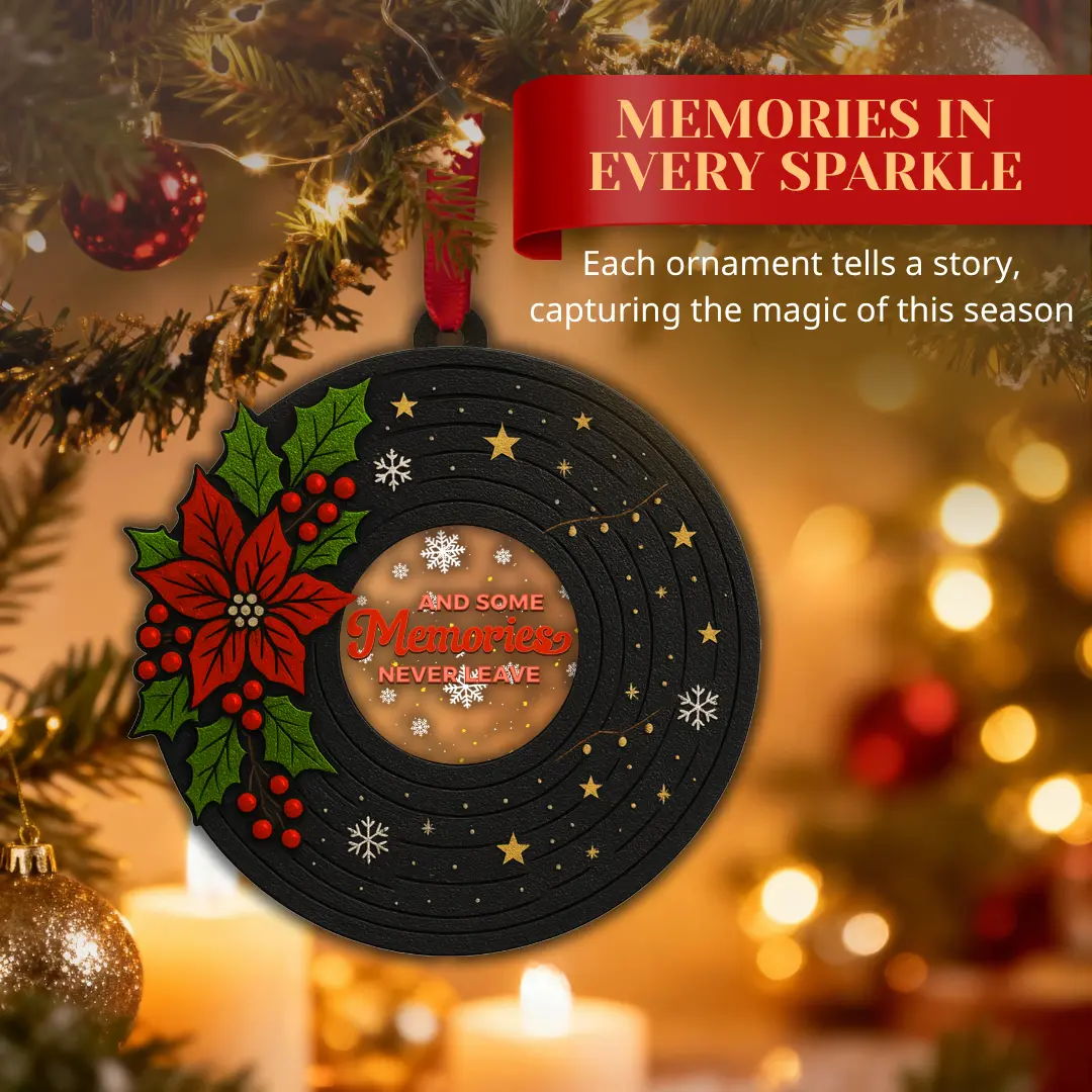 Vinyl Record Ornament, 3D Wood and Acrylic Keepsake, Unique Vinyl Record Ornaments Christmas Gift for Music Lovers, Couples, Family, Nostalgic Record Decoration for Christmas Tree