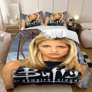 3Pcs Buffy the Vampire Slayer poster Pattern Fashion Modern Anime Print, Comfortable Breathable Bedding Collection, Ideal for Guest Room Home Decor, Popular Family Holiday Gift, 1 Duvet Cover 2 Pillowcases (No Insert)