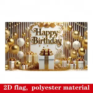 Luxury Golden Birthday Backdrop - Premium 100% Polyester Soft & Durable Photography Banner with Balloons, Gift Boxes, Confetti & "Happy Birthday" Text - Perfect for Storefront Decor, Celebrations & Photo Booths