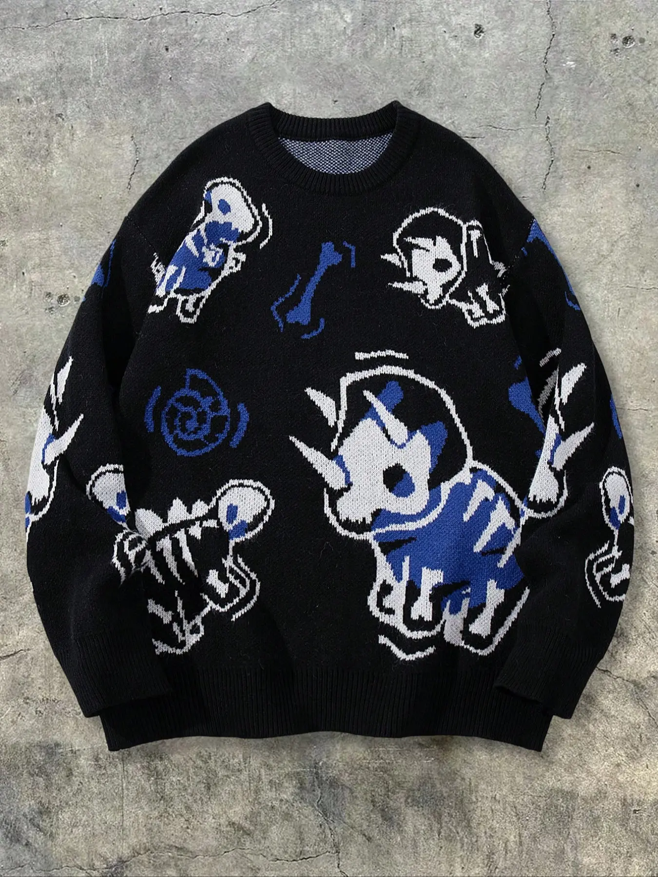 Men's Street Style Dinosaur Print Long Sleeve Round Neck Sweater, Print Sweatshirt, Casual Loose Fit Pullover for Spring & Fall Daily Wear Tops, Menswear, Casual Pullover Sweatshirts