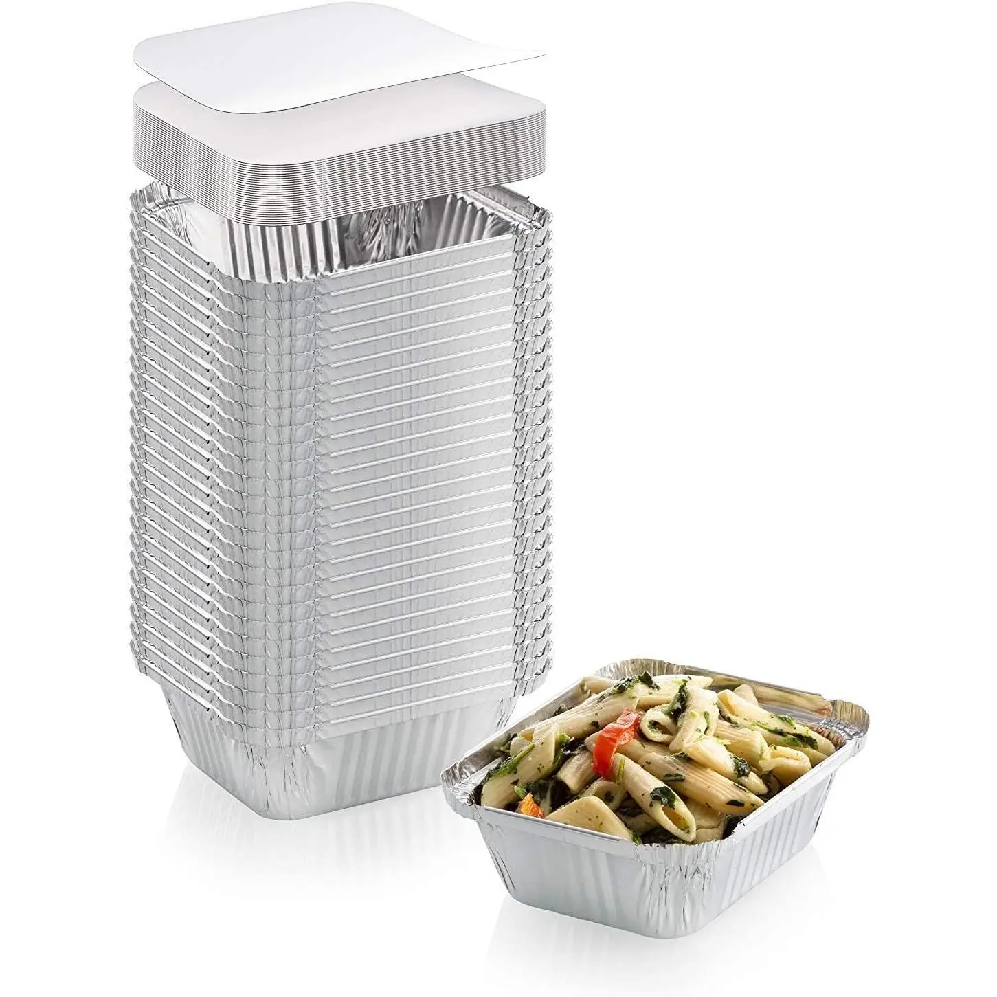 Small Aluminium Foil Containers with Lids 50 Pack - Disposable, 450ml