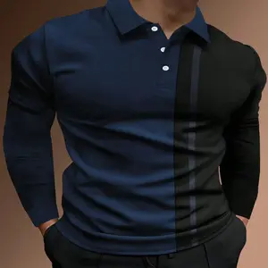 Men's Patchwork Print Half Button Fitted Polo Shirt, Regular Fit Casual Longsleeves Collared Top, Polo Shirts Men, Fall Outfits, Fall Going Out Tops, Men's Clothing, Polo Tees, Fashion Men's Clothes for Daily Wear, Menswear, Golf Colorblock