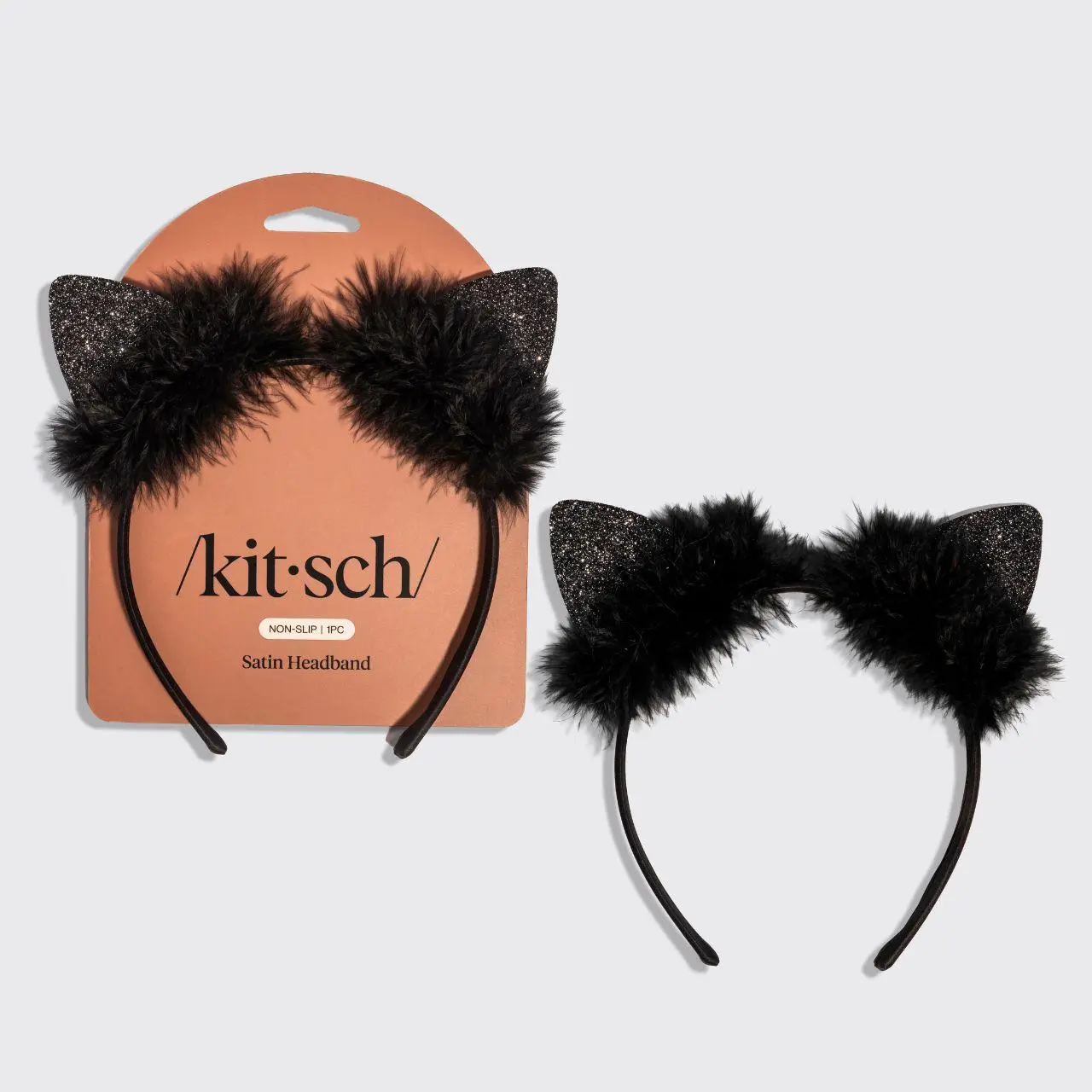 Black Glitter Satin Cat Ears Headband Black Glitter Satin Cat Ears Headband