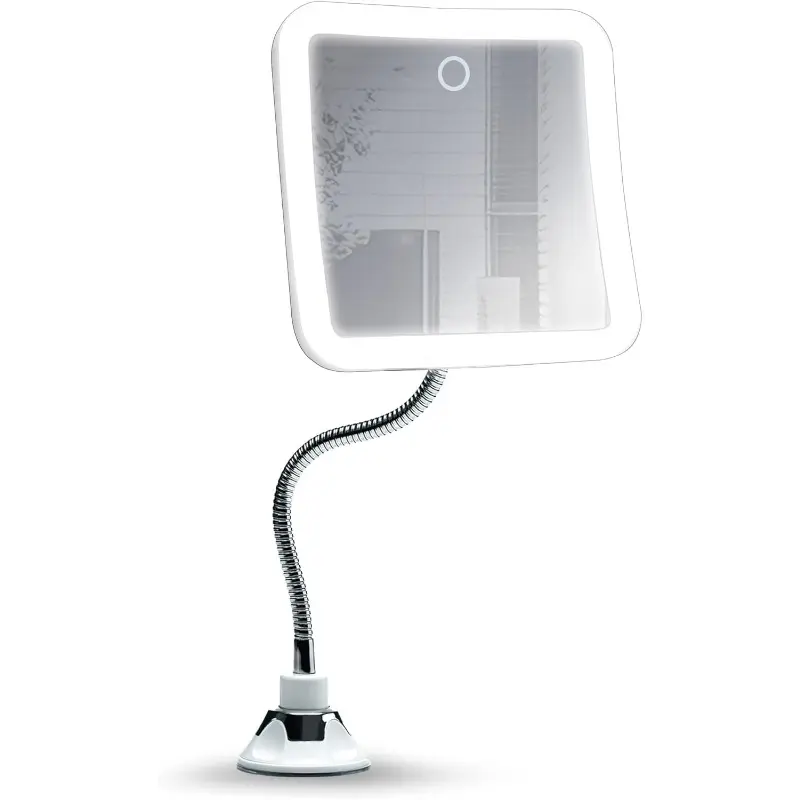 10x Flexible LED Magnifying Mirror (Mira 2 Plus) - Rechargeable Bathroom Mirror with 3 Adjustable Light Settings, Locking Suction Mount, Cordless Gooseneck, 360° Rotatable
