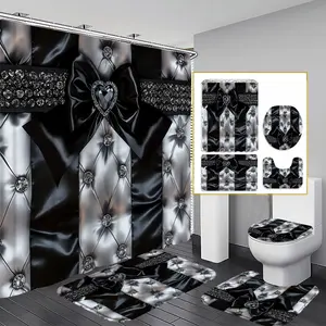 1/3/4PCS Luxurious Silver Palace Style Shower Curtain Set, 71x71 Inches, Includes Background Pattern, Comes with 12 Hooks