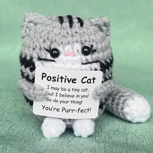 Funny Crochet Cat Doll– Handmade Positive Emotional Support Gift Set with Motivational Card, Cute Home Decor & Kitchen Accent, Stress Relief Toy, Novelty Party Favor, Birthday Gift for Teens, Taco Lovers，Halloween，Christmas, Stuffed Animal Gift