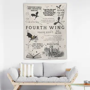 Fourth Wing Basgiath War College Tapestry, Dragon Rider Vows Wall Hanging, Vintage Bookish Aesthetic Decor, Fantasy Quote Poster, Violet & Xaden Romance Art, Gift for Book Lovers, Large Fabric Reading Nook Decor, Dark Academia Wall Art