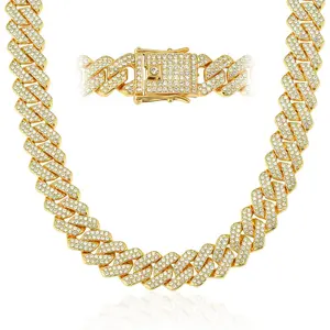 Mens Cuban Link Chain Miami Cuban Necklace 18K Gold Silver Chain Diamond Cut Chains For Men Women 14mm Iced Out Hip Hop Jewelry`