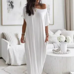 Women's Solid Color Batwing Sleeve Lounge Dress, Casual Comfy Short Sleeve Nightdress for Daily Wear, Ladies Loungewear Sleepwear for All Seasons, Womenswear