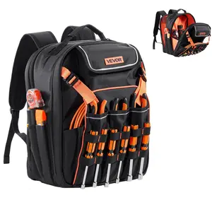 fathersdaygift VEVOR Tool Backpack, 45 Pockets, Heavy-duty Tools Storage Organizer Work Bags with Laptop Compartment Reinforced Fabric Basee, Electrician Jobsite Backpack for Electrician, Repairman