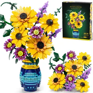 Mayicivo 1769PCS Sunflower Bouquet Building Blocks with Vase Kit for Her Wife Him Anniversary Mother's Day Birthday Gift for Women Men Adults Decorative Ornaments for Bedroom