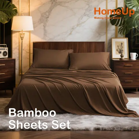 NTBAY Bamboo Sheet Set, 3/4 Pieces Bedding Sets, Multi-Size Option, Hotel-Style, Smooth Soft Eco-Friendly Blend, Breathable, Heat Dissipation, Skin-Gentle, Deep Pocket, Cost-Effective Gift, 55% Bamboo Fiber & 45% Polyester, Oeko-Tex Certified