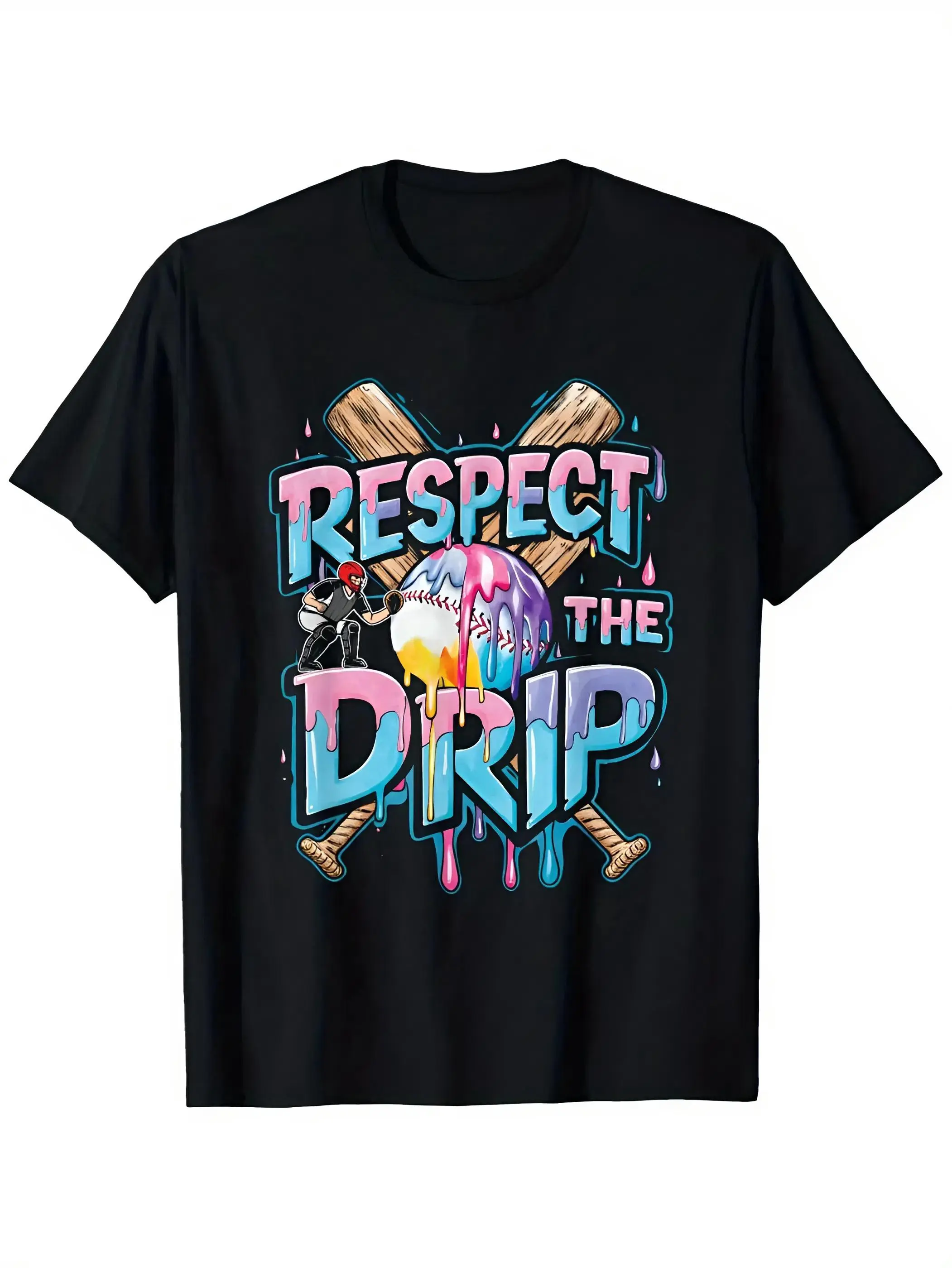 Youth and Adult Respect The Drip Tee with Melting Ice Cream Cone Print, Breathable Short Sleeve Summer Top for, Casual Crew Neck Shirt