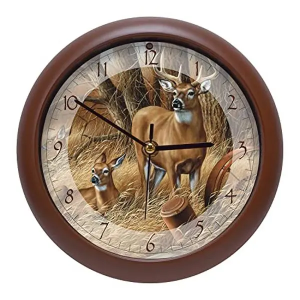 Wild Wings Rustic Retreat Whitetail Deer Nature Sounds Clock, 8 Inch Brown Decorative Wildlife Wall Clock, Deer Cabin Lodge Home Decor, Realistic Nature Sound Effects, Rustic Hunting Theme Clock for Wall or Desk Display