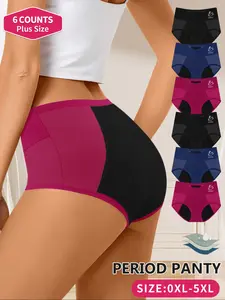 【Plus Size】 Letter & Floral Print Period Panty, Breathable Comfortable Period Underwear for Daily Wear, Women's Underwear for All Seasons