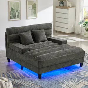 Niccae Modern Chenille Lounge Sofa with RGB LED & Adjustable Backrest - Smart Chaise for Living Room Bedroom, Party Lighting, Relaxation