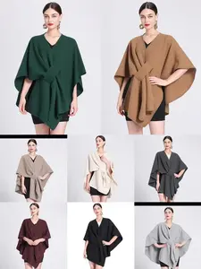 Women's Elegant Solid Color Imitation Cashmere Shawl, Trendy Solid Shawl, Fashionable Fall & Winter Wrap Coat, Stylish Outerwear Accessory