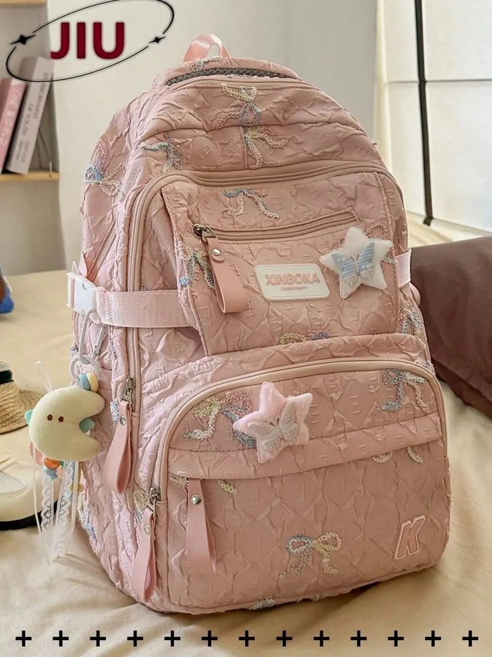 Multi-Compartment Nylon Laptop Backpack, Large Capacity Lightweight Travel Work Bag
