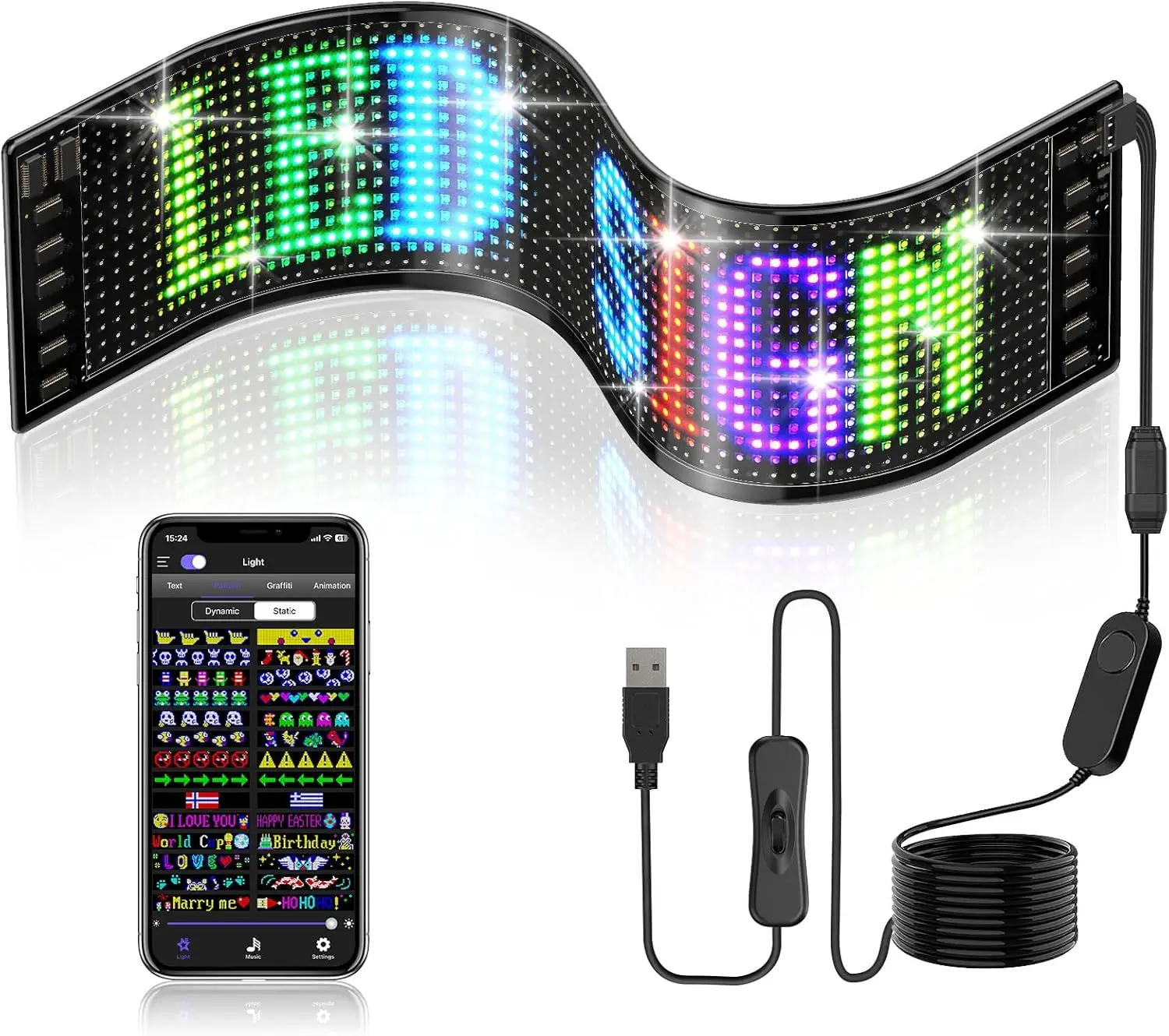 Noahtec Flexible USB 5V LED Store Sign with Bluetooth App Control Custom Text Pattern Animation Programmable Display for Store Car Bar Hotel IP66 Waterproof